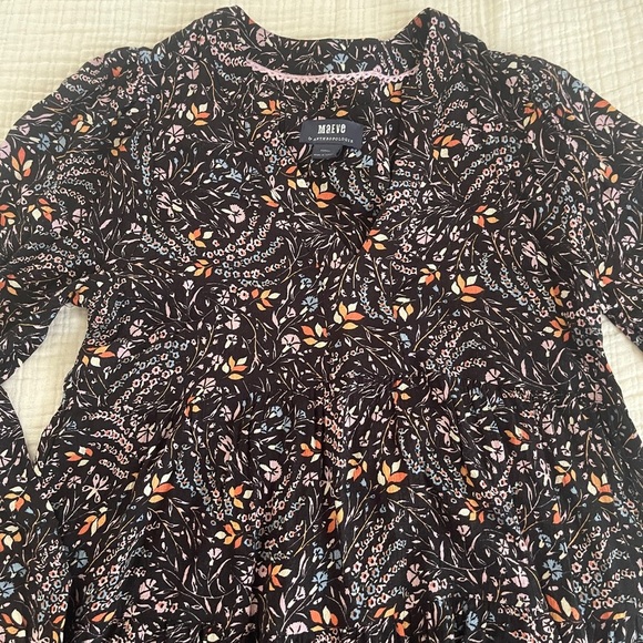 Anthropologie Maeve Black Floral mini Dress 3/4 length sleeve size small v-neck - Picture 3 of 10
